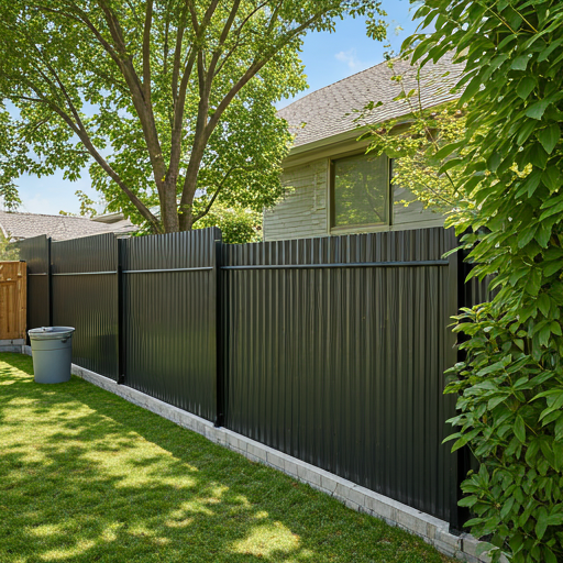 Professional fence installation in a lush green backyard