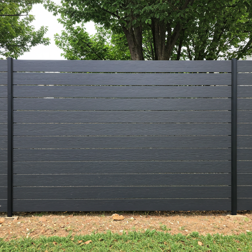 Modern charcoal grey horizontal fence installation